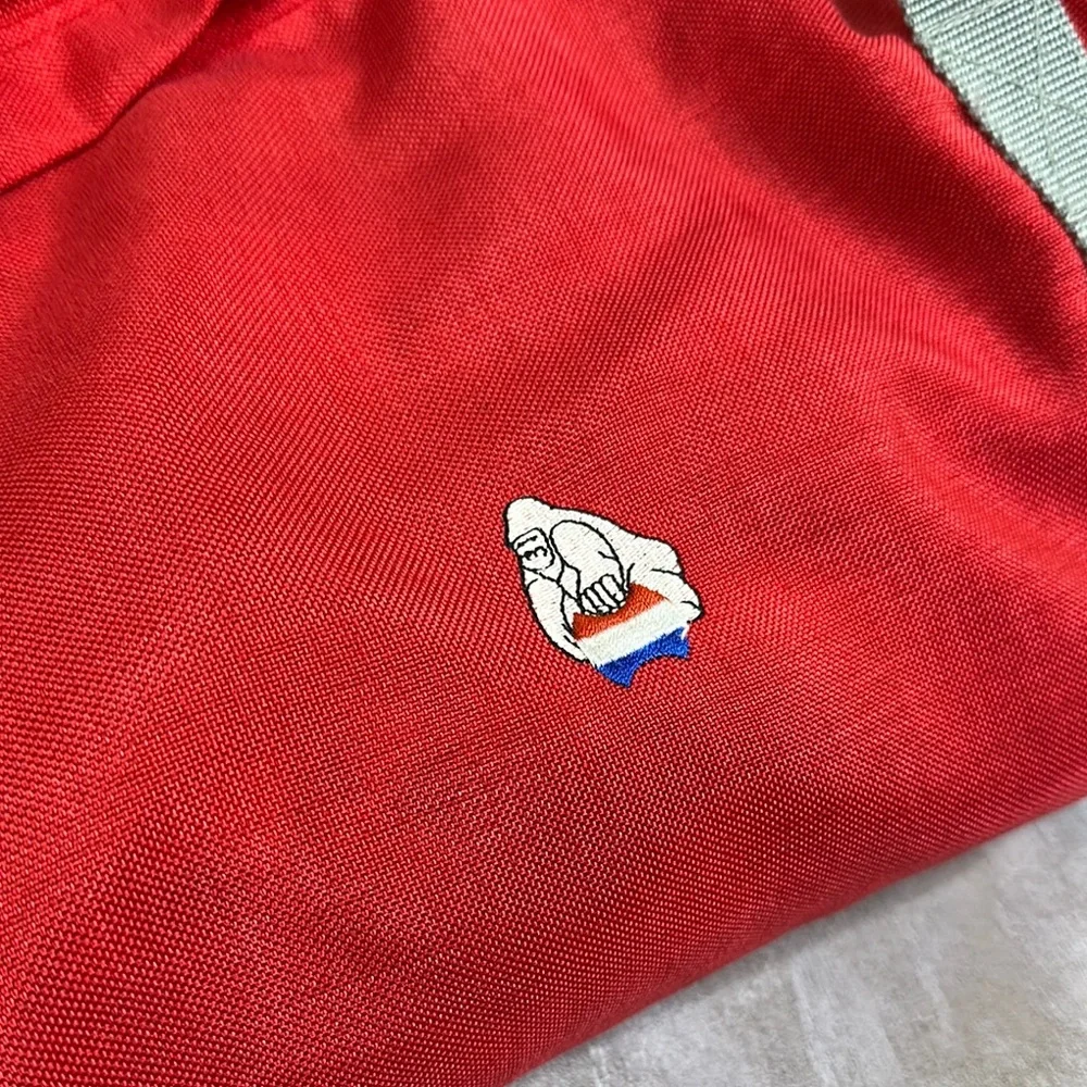 American tourister Red Duffel Bag with Gray Straps 1970s Vintage